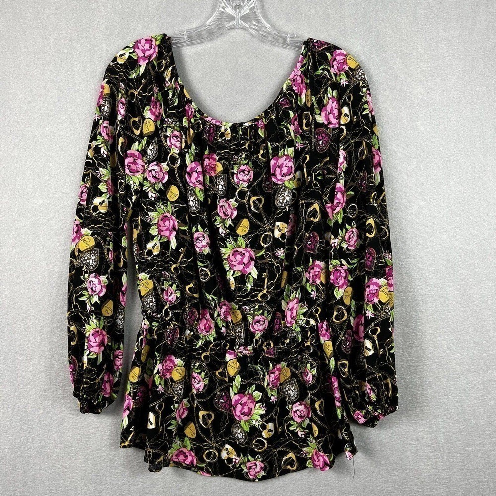Betsey Johnson Blouse Top Small Long Sleeve Novelty Secret Garden Peasant